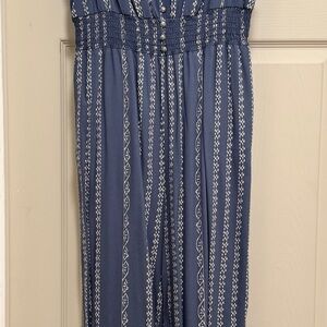 Blue and White Striped Sleeveless Jumpsuit